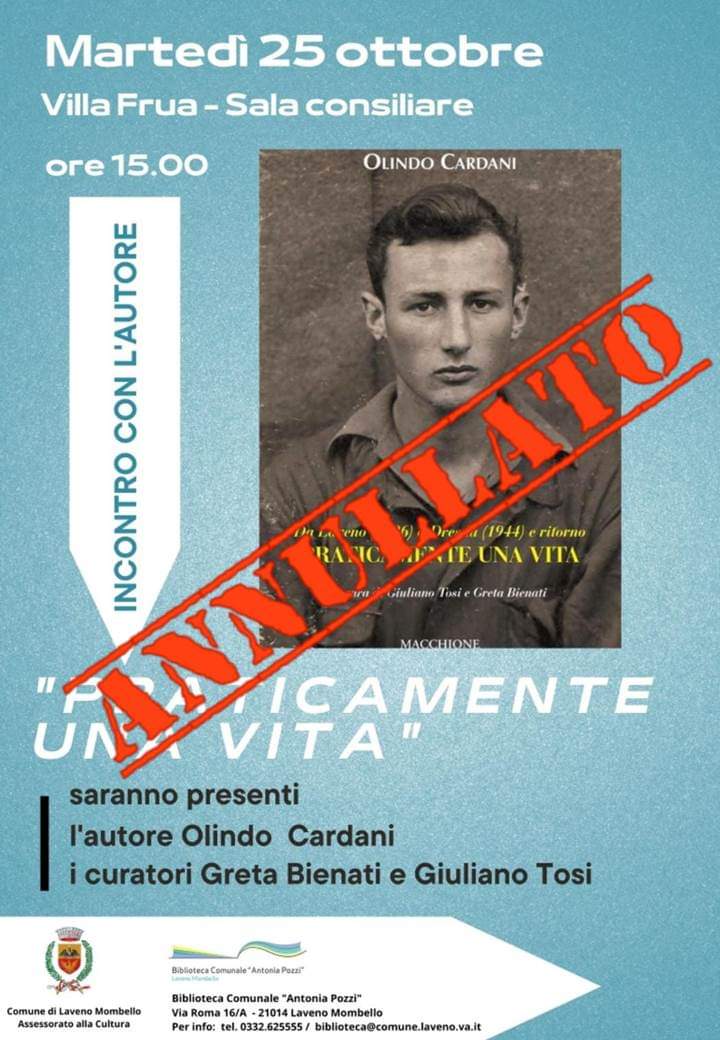 ANNULLATO "Praticamente una vita" Incontro con Olindo Cardani